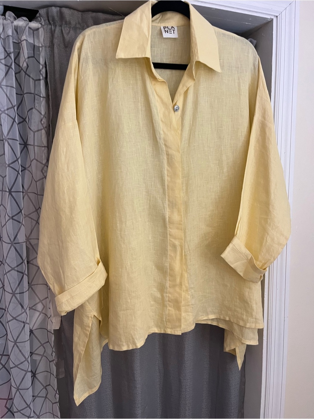 Planet Linen Yellow Button-Down Shirt
